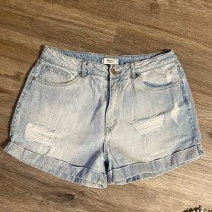Forever 21 Light Blue Denim Distressed High Waisted Shorts